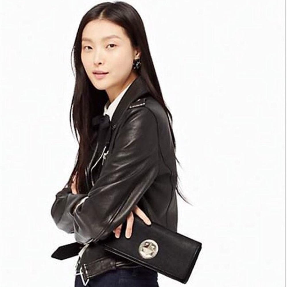 Kate Spade Keira Newbury Lane turn lock black saffiano clutch NWT